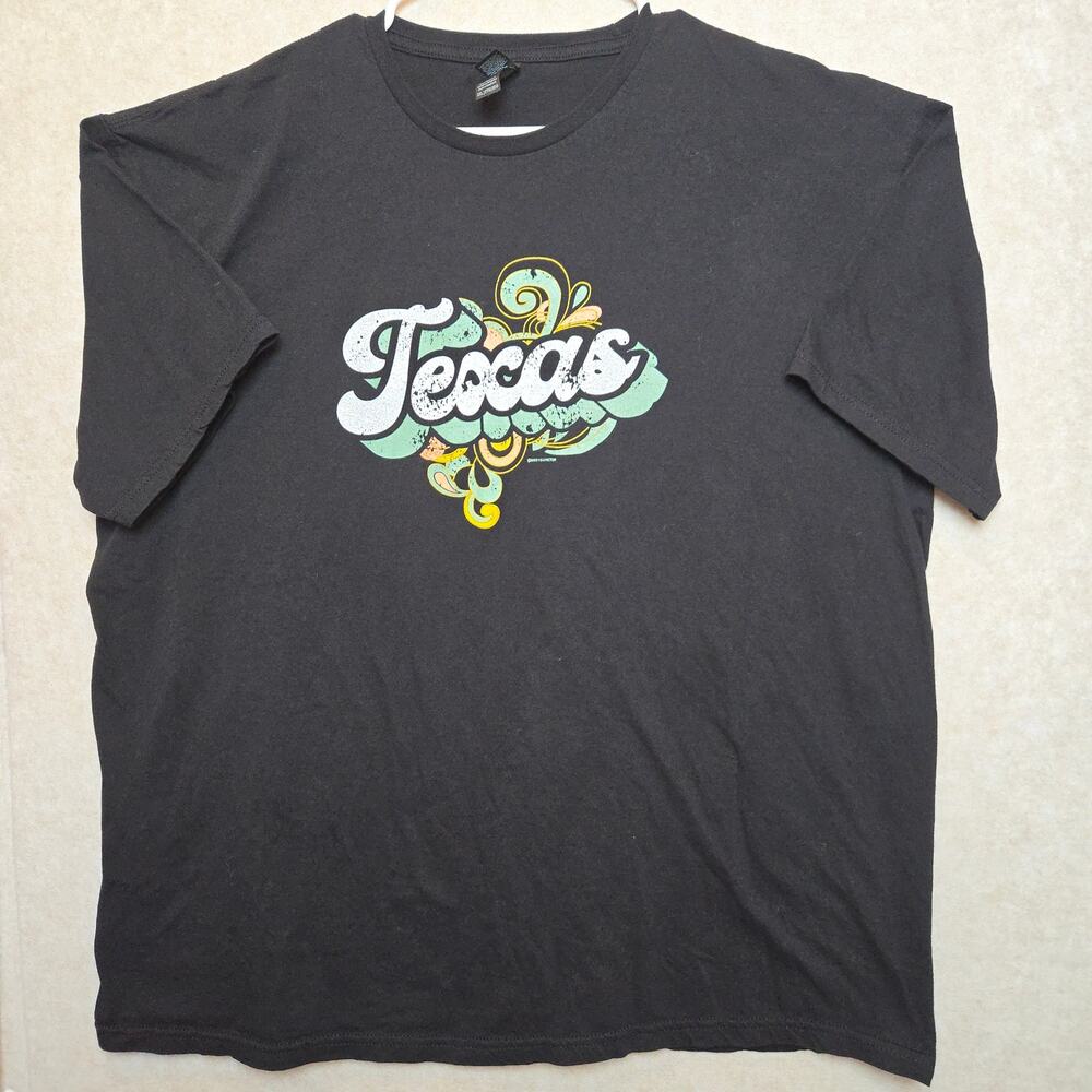Texas Graphic T Shirt 2XL Black Retro 70s Style Lone Star State Tee XXL